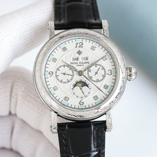 Silver -White 904L Silver - Black Leather - Automatic - 42mm