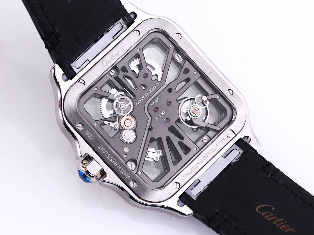 Two hands - Silver -Ultra-thin Hollow -Black Leaher - Automatic - 40mm