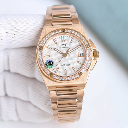 LADY -White -Rhinestone bezel- Yellow gold 904L Steel - Automatic -35mm