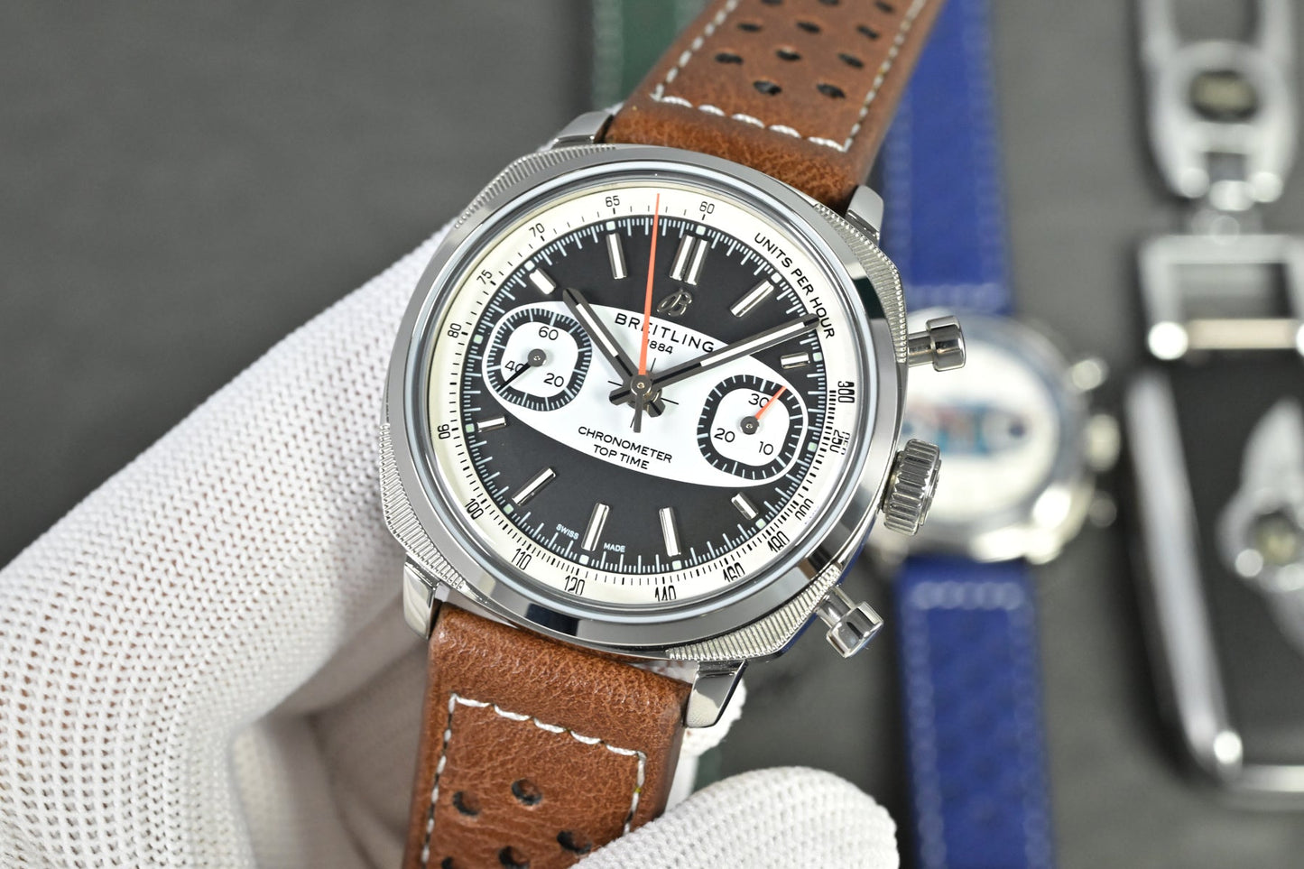 Chronograph - Tptime-Racing -Grey - Brown Leather - Automatic - 38mm