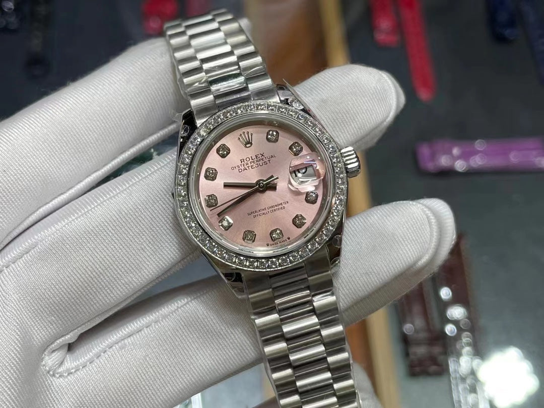 LADY -Pink -Rhinestone bezel- 904L Steel - cal.2671 -Automatic - 31mm