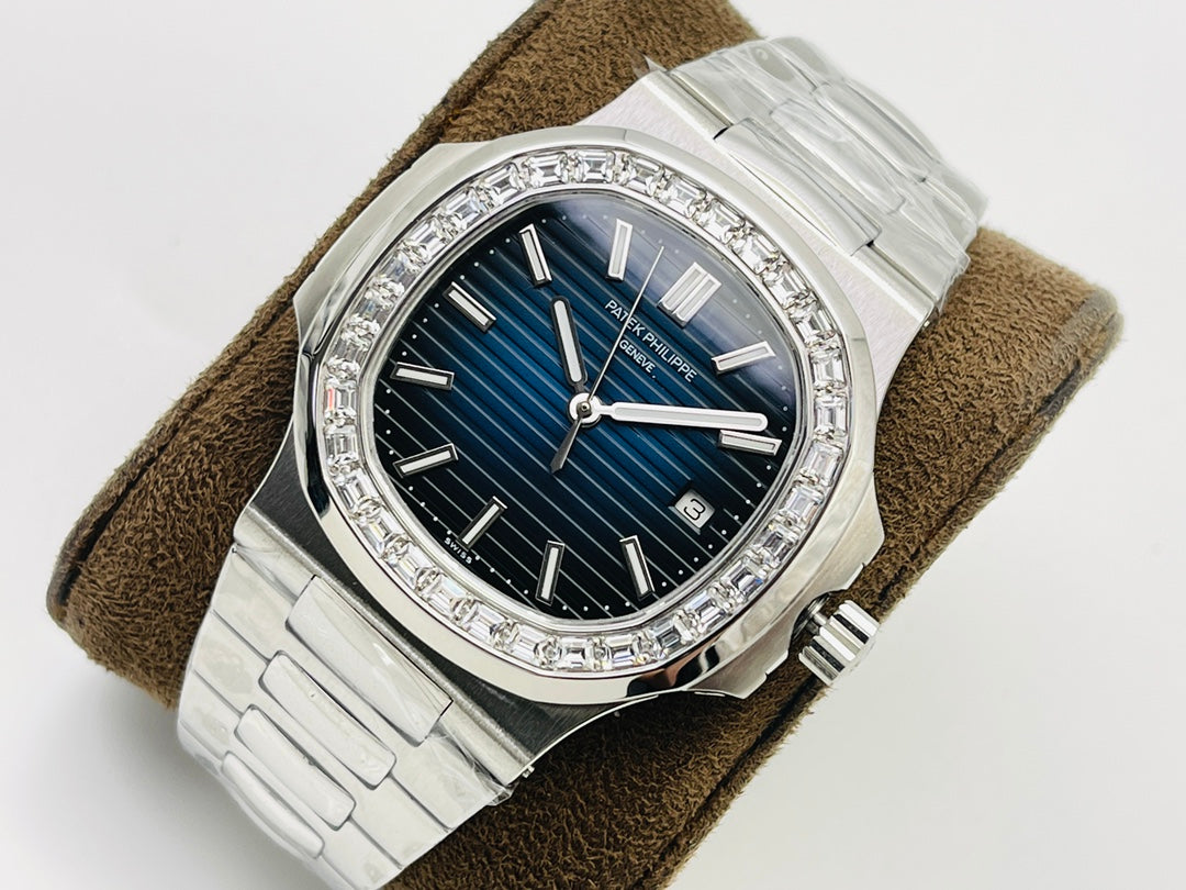Blue - Rhinestones -Ultra-thin - Silver 904L Steel - Automatic 324SC- 40mm
