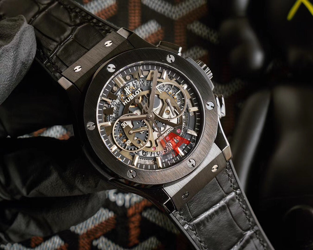 Grey Steel - Black Leather - Chronograph -Automatic - 42mm