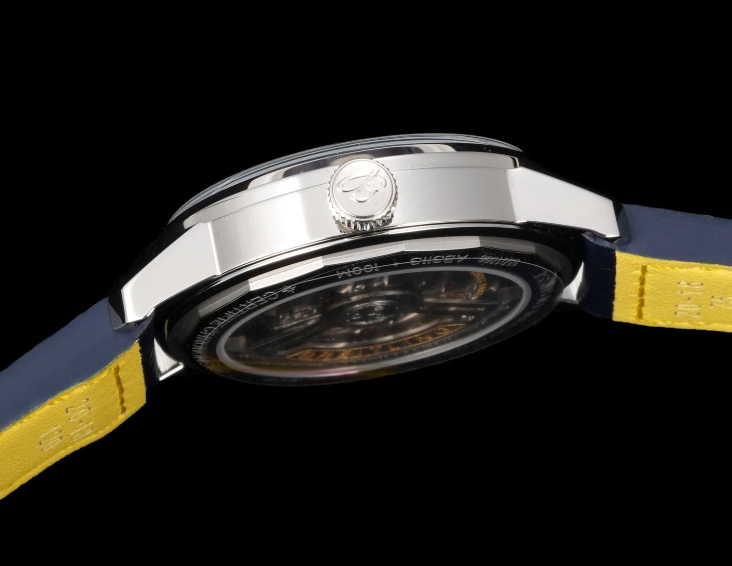 Blue White - Silver 904L Steel -Navy blue Leather- Automatic - 38mm
