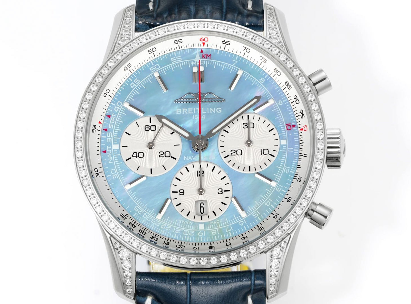 Chronograph - Rhinestone - Sky Face - N-Timer - Black Leather - Automatic - 43mm