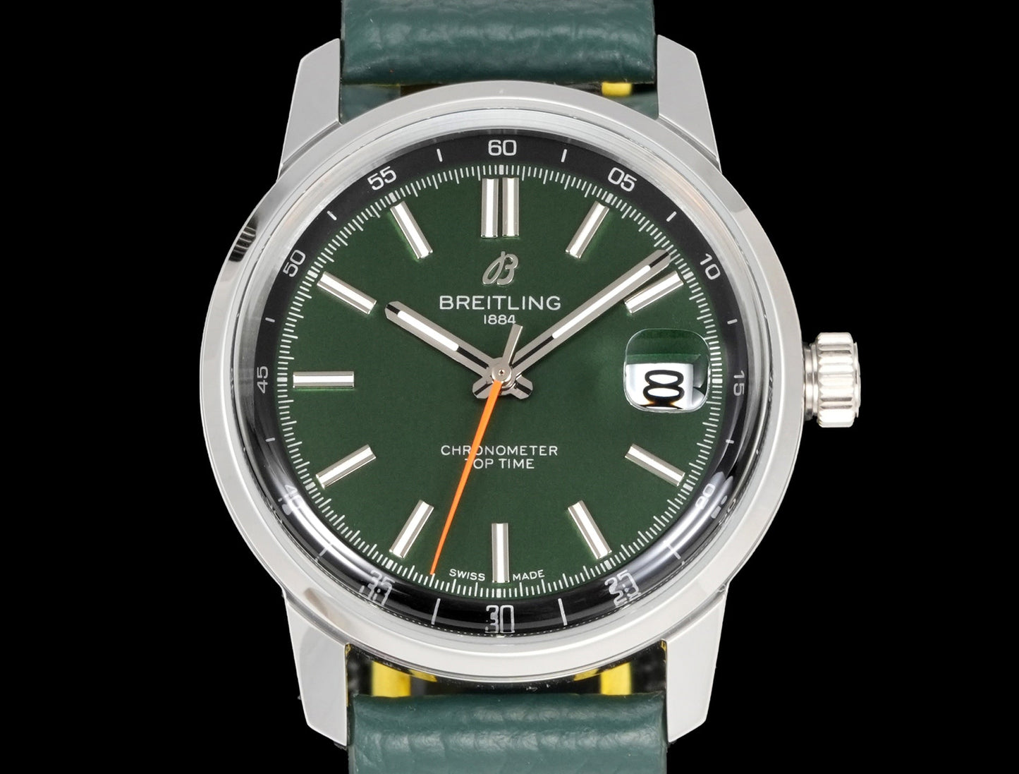 Green White - Silver 904L Steel -Green Leather- Automatic - 38mm