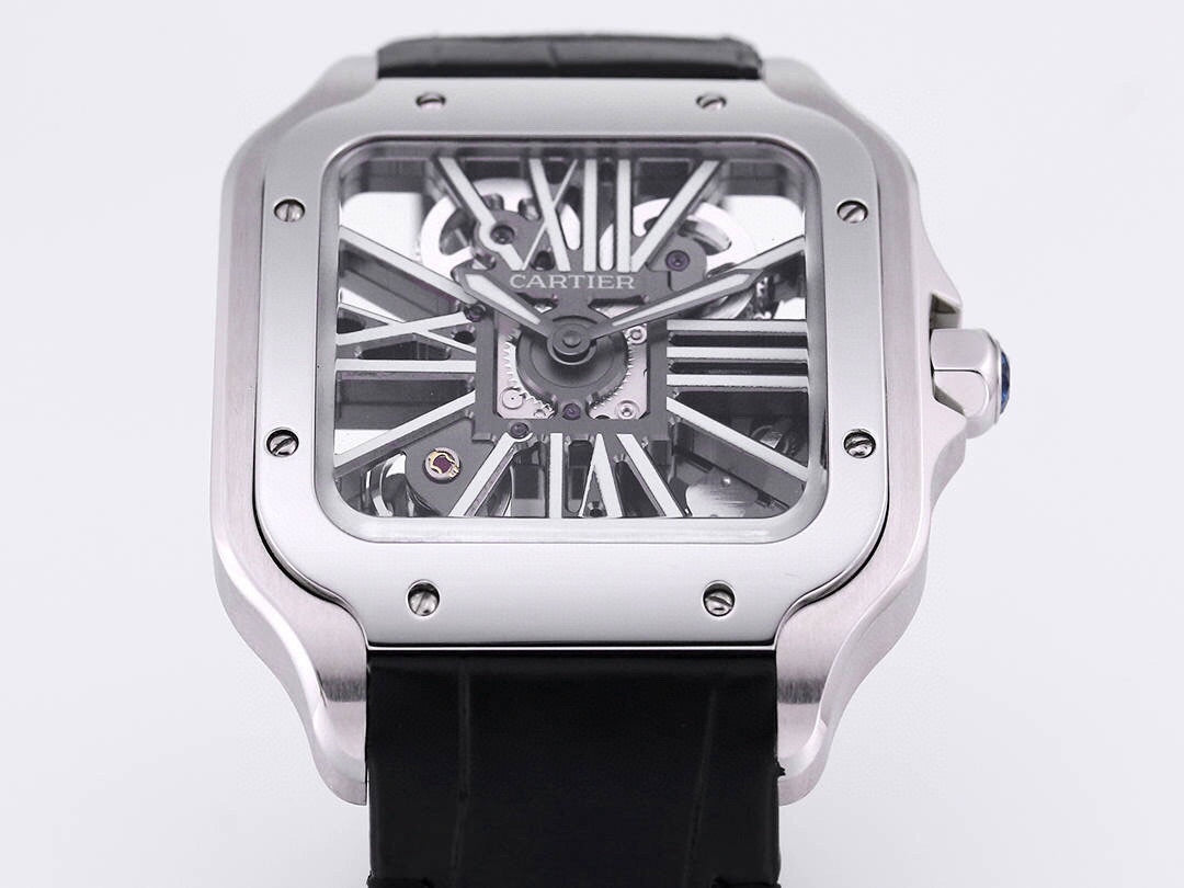 Two hands - Silver -Ultra-thin Hollow -Black Leaher - Automatic - 40mm