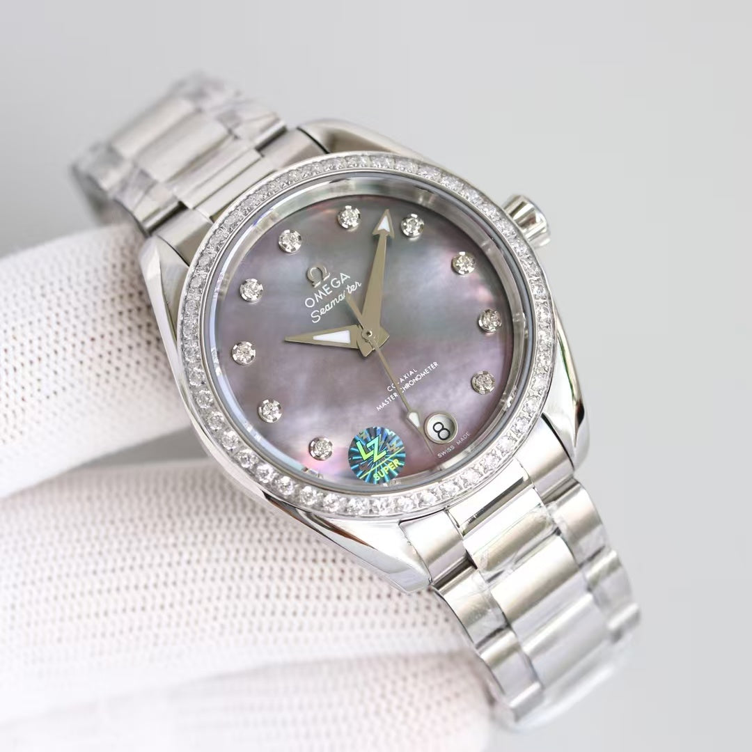 LADY -Purple- Rhinestone Bezel -White 904L Steel- Automatic- 34mm