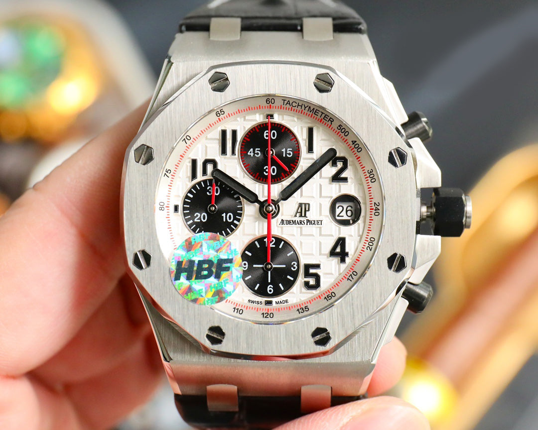 TOP! Panda Face Ceramic Bezel - Black Leather - Automatic - 43mm