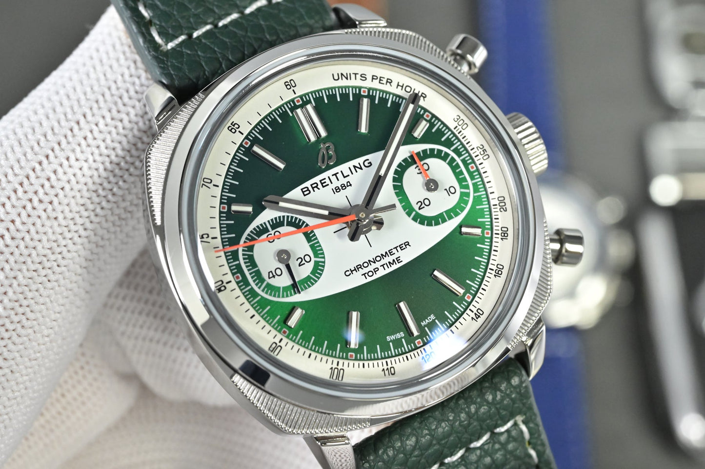 Chronograph - Tptime-Racing -Green - Leather - Automatic - 38mm