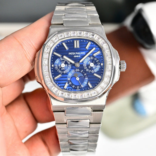 Blue Silver -Rhinestone bezel- Silver 904L Steel - Automatic 240- 40mm