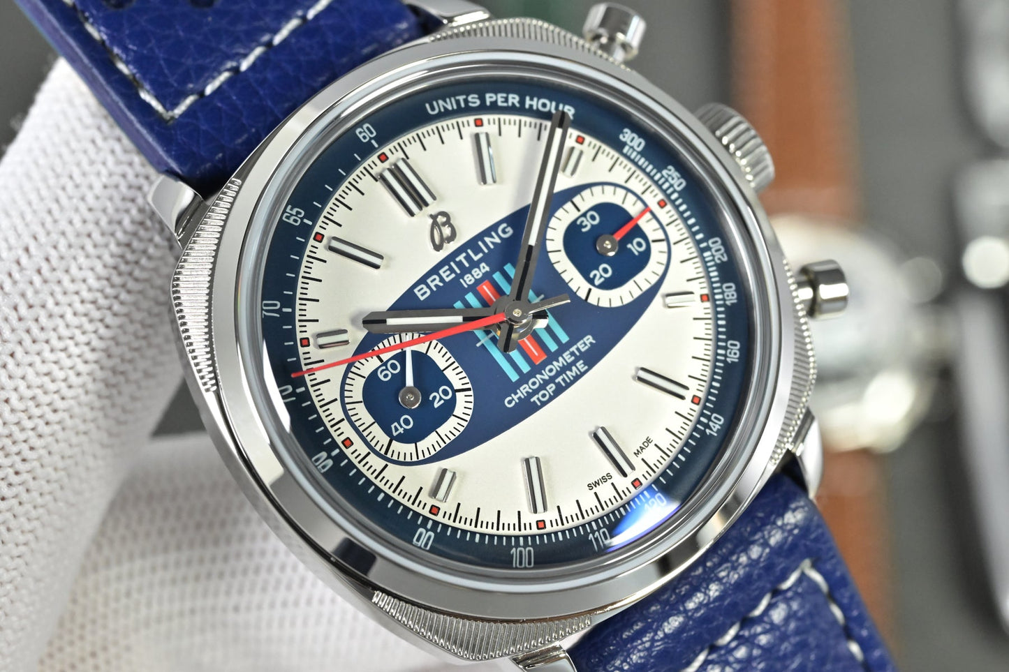 Chronograph - Tptime-Racing -White Blue - Blue Leather - Automatic - 38mm