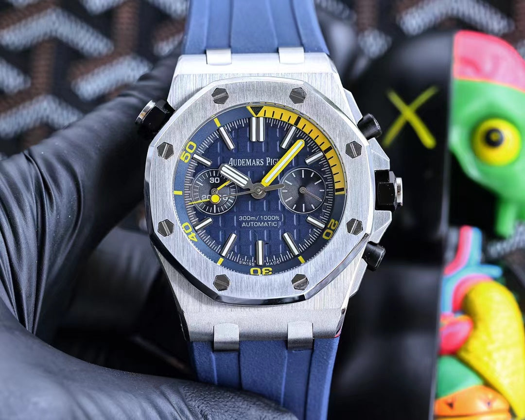 🔥limited-time offer! Blue 904L Steel -Blue Rubber - Quartz - 42mm