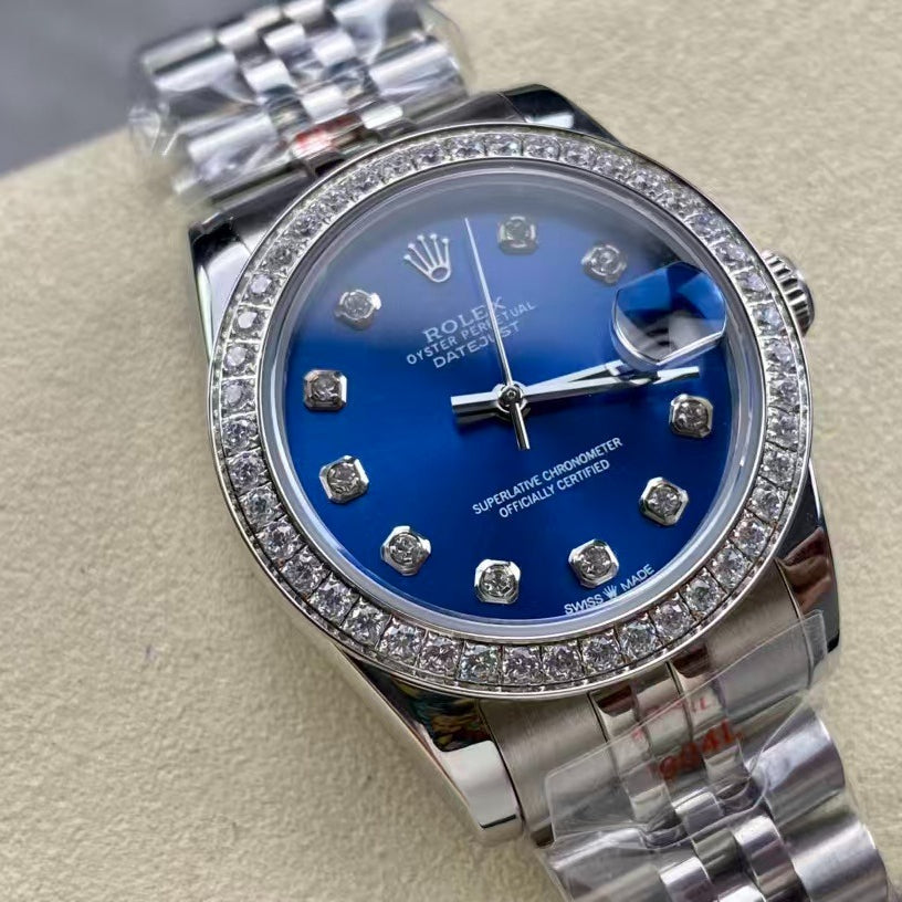 LADY -Blue -Rhinestone bezel - 904L Steel -Automatic - 31mm