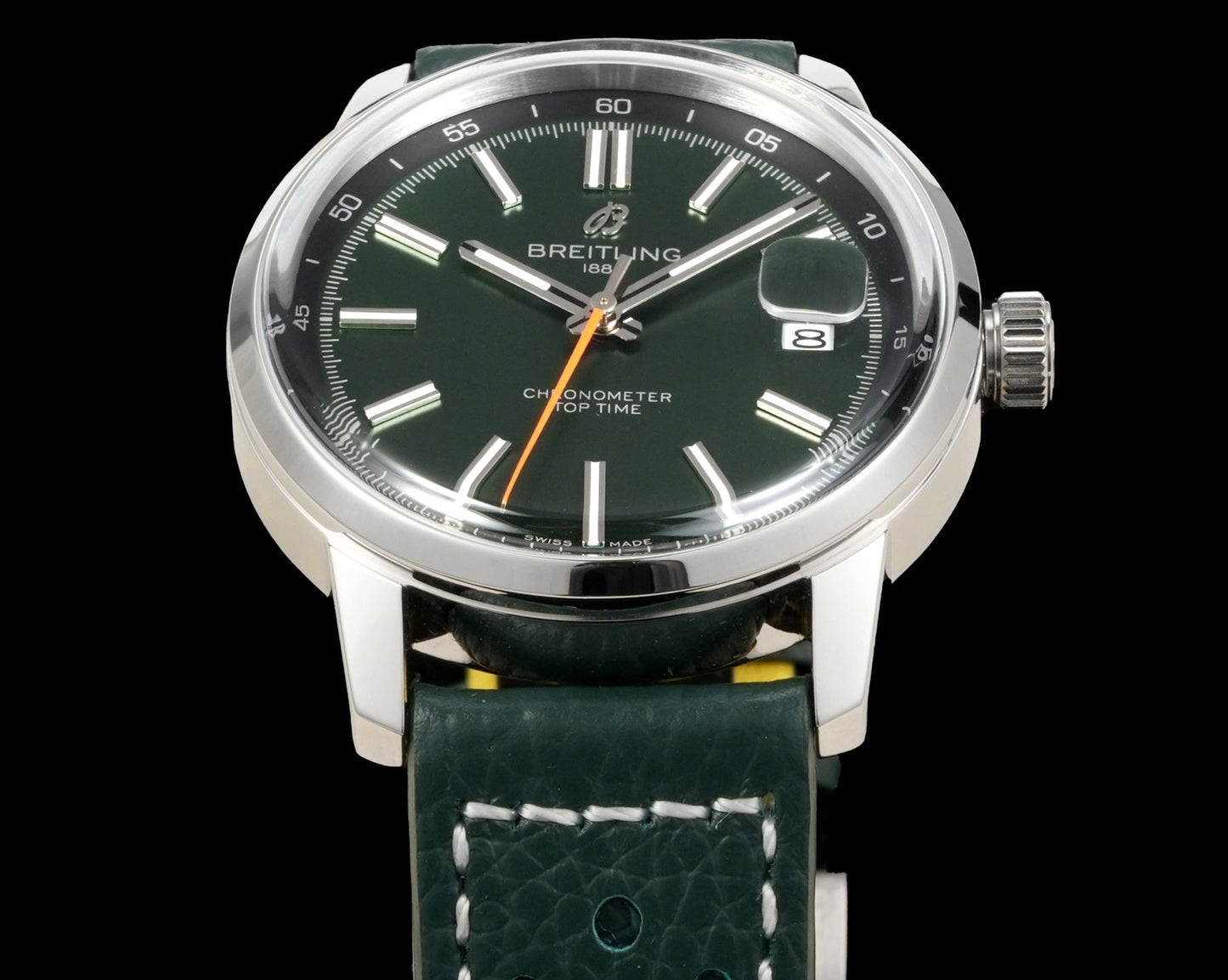 Green White - Silver 904L Steel -Green Leather- Automatic - 38mm