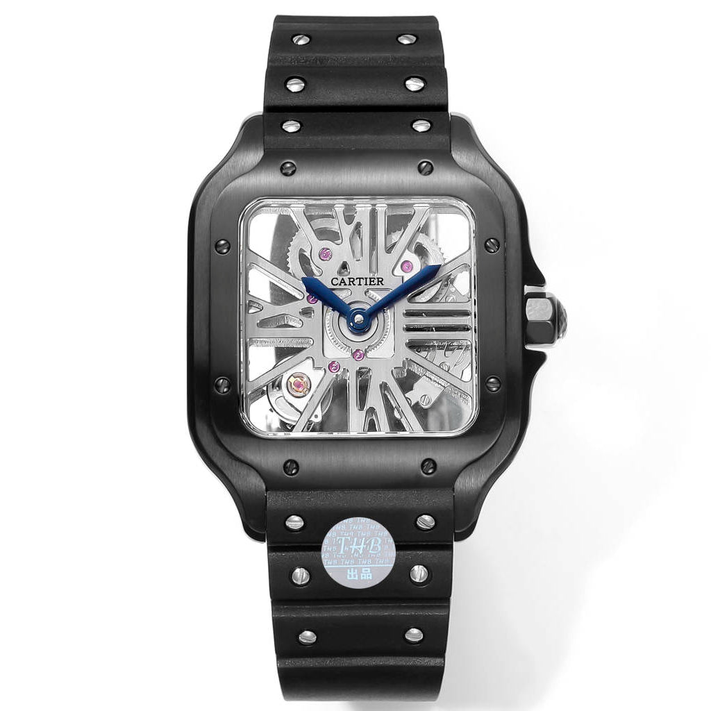 Two hands -Silver Ultra-thin Hollow - Black 904L Steel - Automatic - 40mm