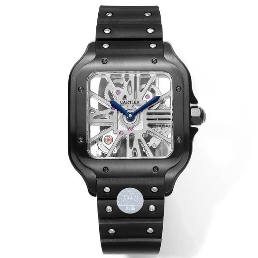 Two hands -Silver Ultra-thin Hollow - Black 904L Steel - Automatic - 40mm