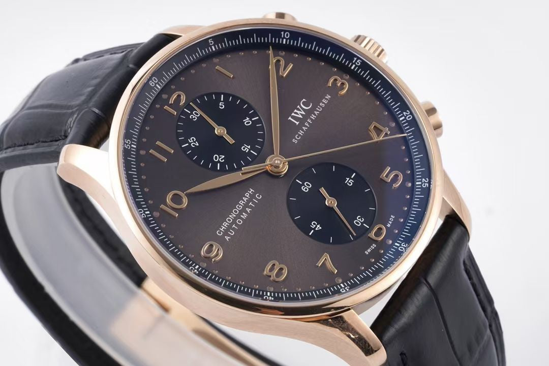 Chronograph -Grey- Yellowgold - Black Leather - Automatic 69355 - 41mm
