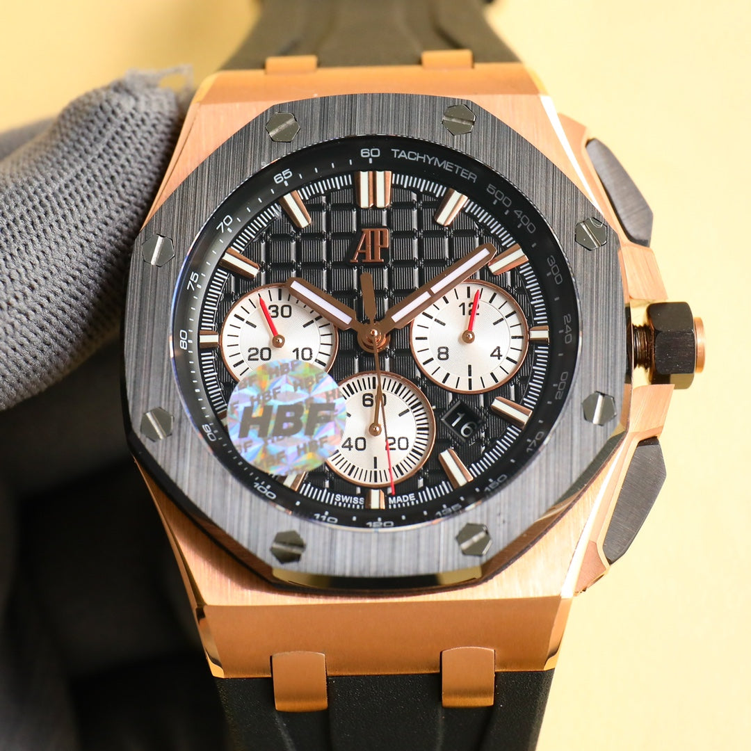 TOP! Yellowgold Black Ceramic Bezel - Black Rubber - Automatic - 44mm