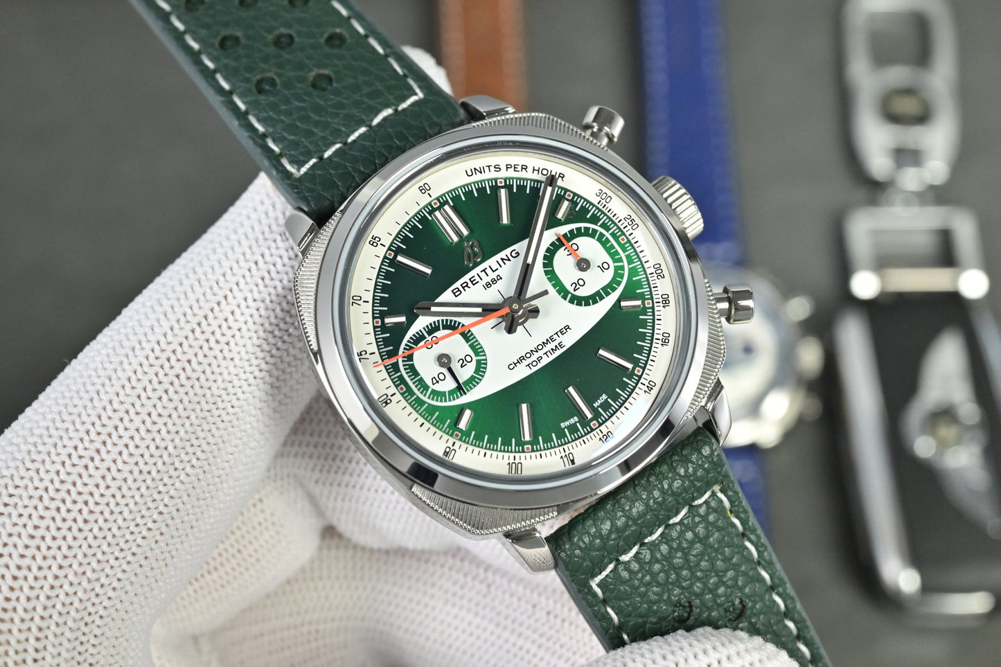 Chronograph - Tptime-Racing -Green - Leather - Automatic - 38mm