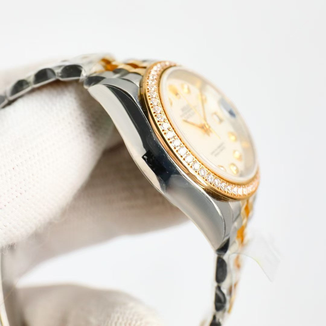 LADY -Yellow -Rhinestone bezel- 904L Steel  -Automatic - 28mm