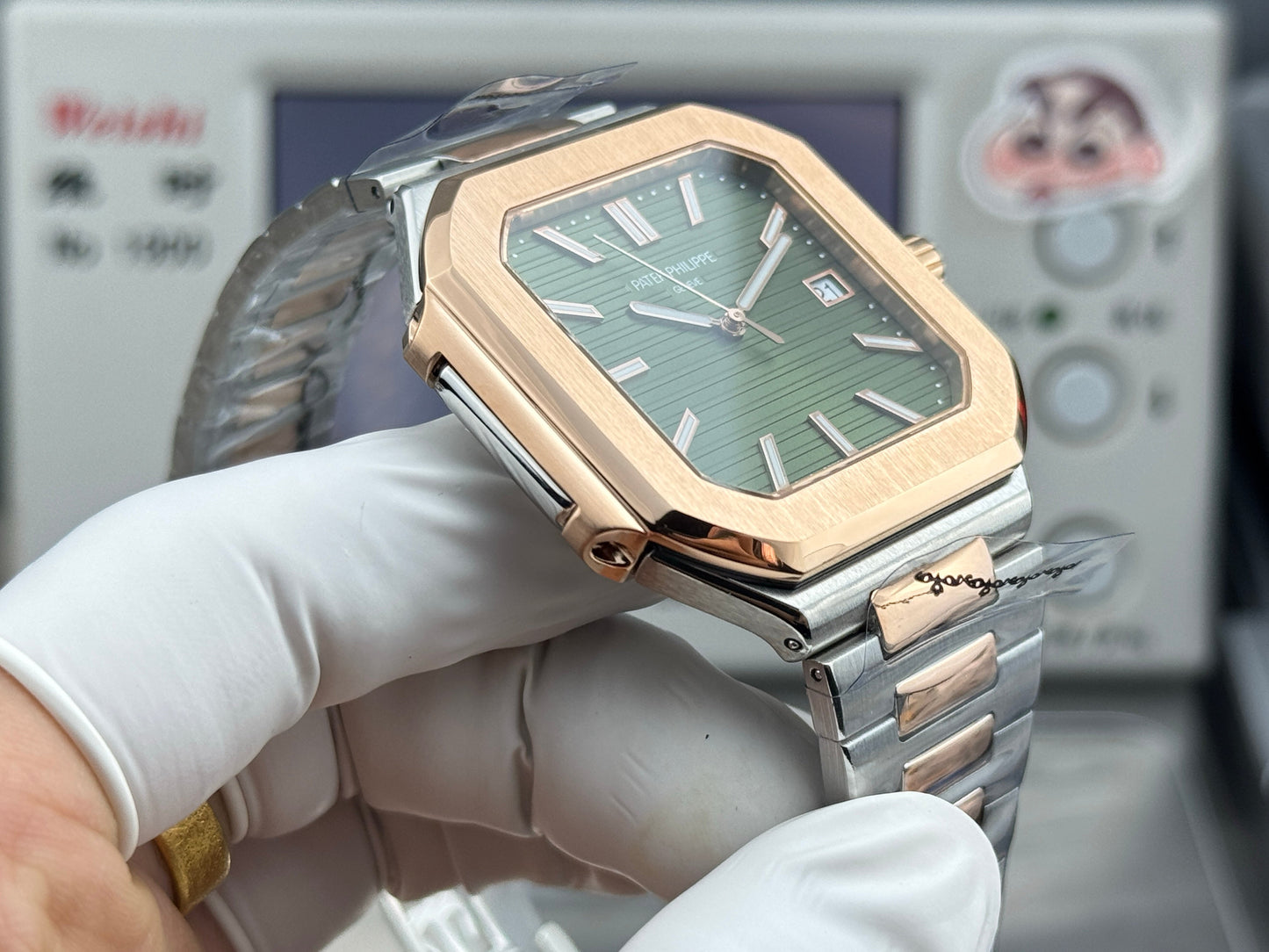 Green Rosegold Square - Ultra-thin - Rosegold Silver 904L Steel - Automatic 330SC- 45mm