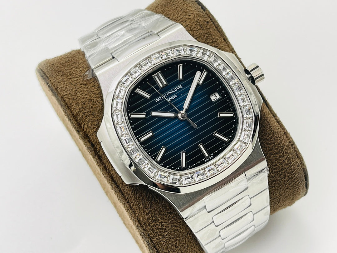 Blue - Rhinestones -Ultra-thin - Silver 904L Steel - Automatic 324SC- 40mm