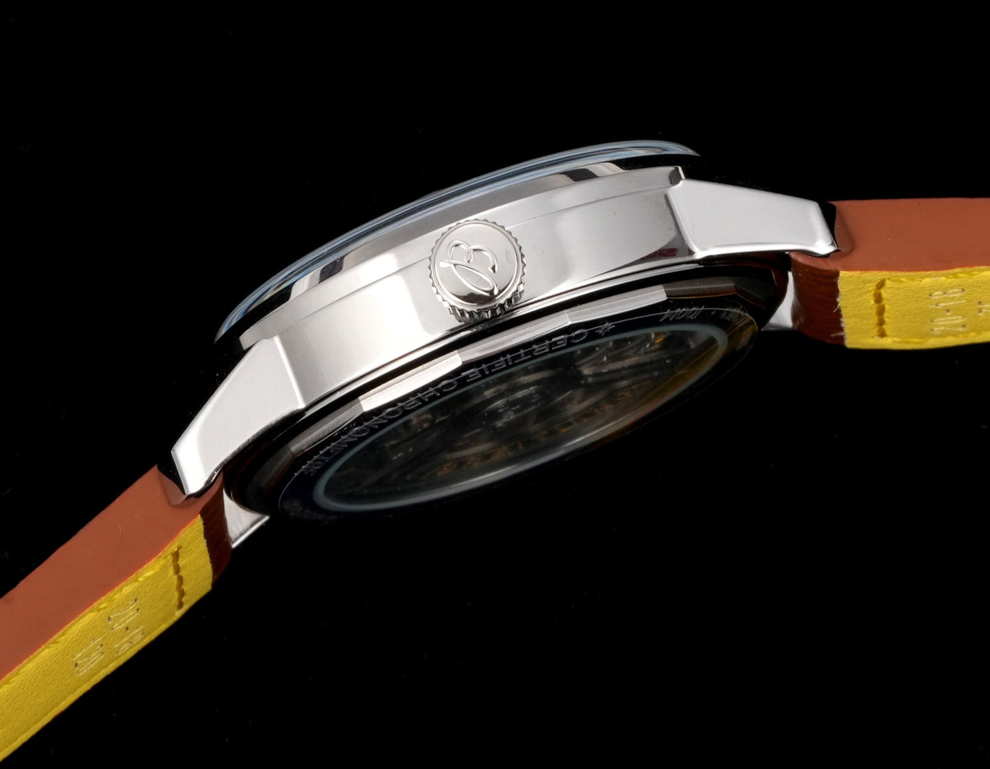 White Blue - Silver 904L Steel -Orange Leather- Automatic - 38mm