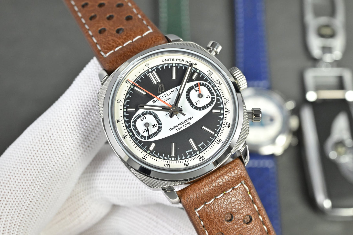 Chronograph - Tptime-Racing -Grey - Brown Leather - Automatic - 38mm