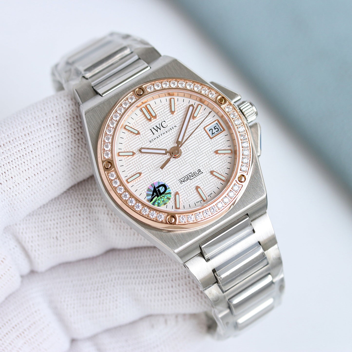 LADY -White -Rhinestone bezel- Silver 904L Steel - Automatic -35mm