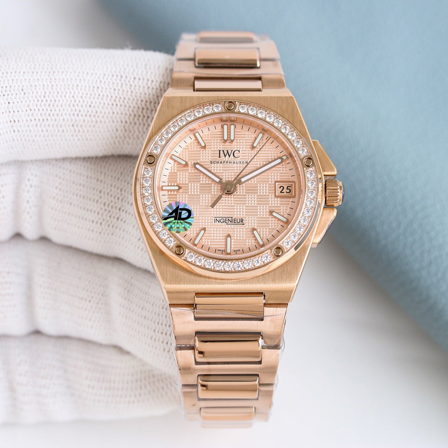 LADY -Pink -Rhinestone bezel- Yellow gold 904L Steel - Automatic -35mm
