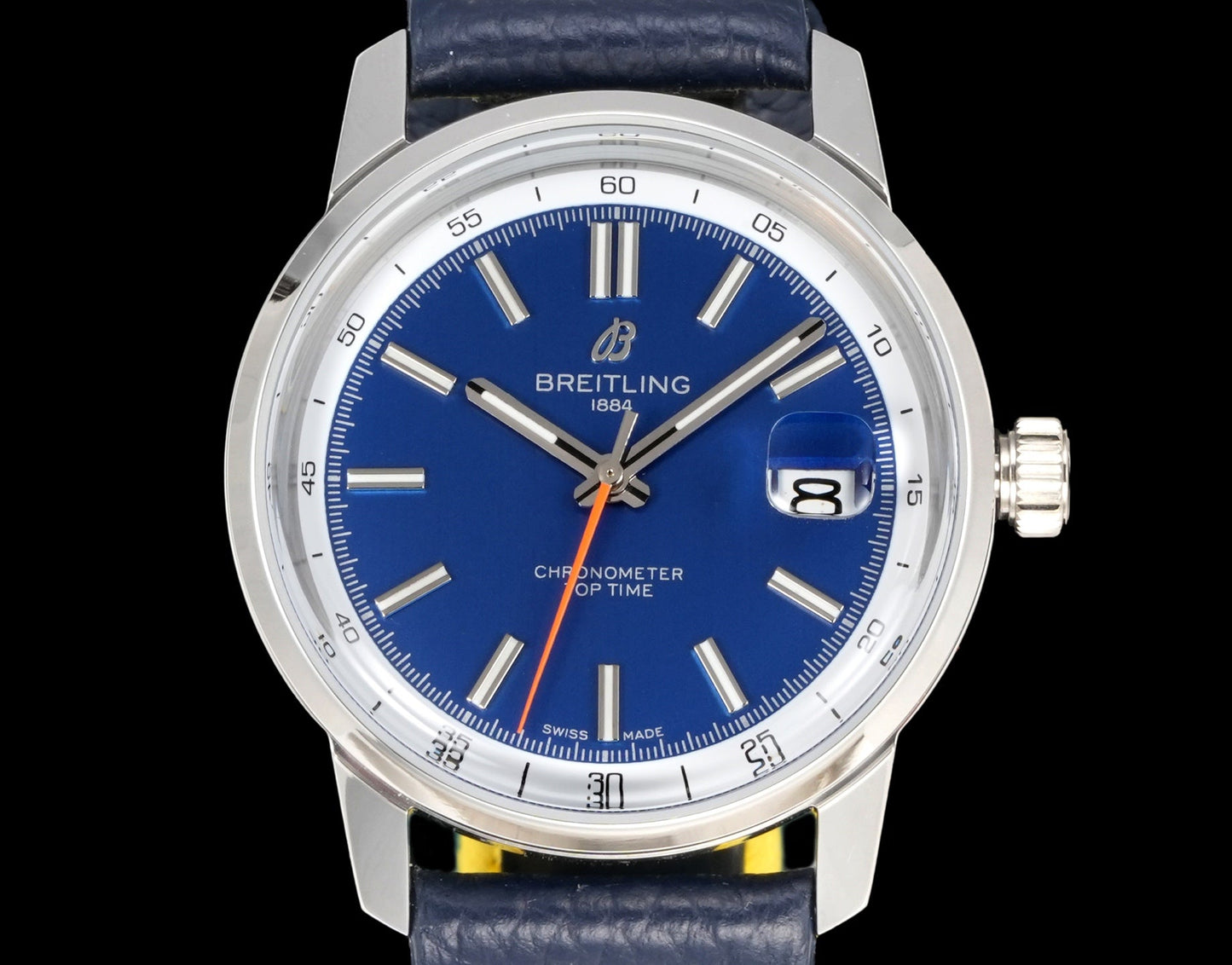 Blue White - Silver 904L Steel -Navy blue Leather- Automatic - 38mm