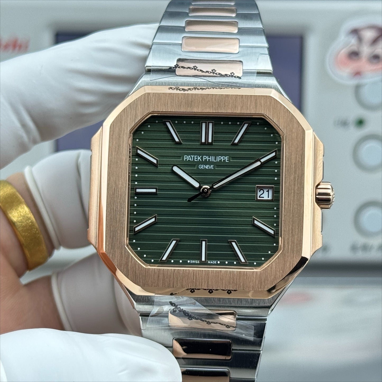 Green Rosegold Square - Ultra-thin - Rosegold Silver 904L Steel - Automatic 330SC- 45mm