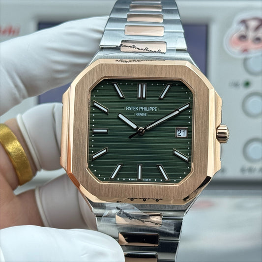 Green Rosegold Square - Ultra-thin - Rosegold Silver 904L Steel - Automatic 330SC- 45mm