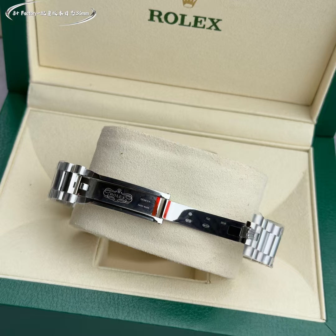Blue Silver - Rhinestone bezel -904L Steel- Automatic 3255- 36mm