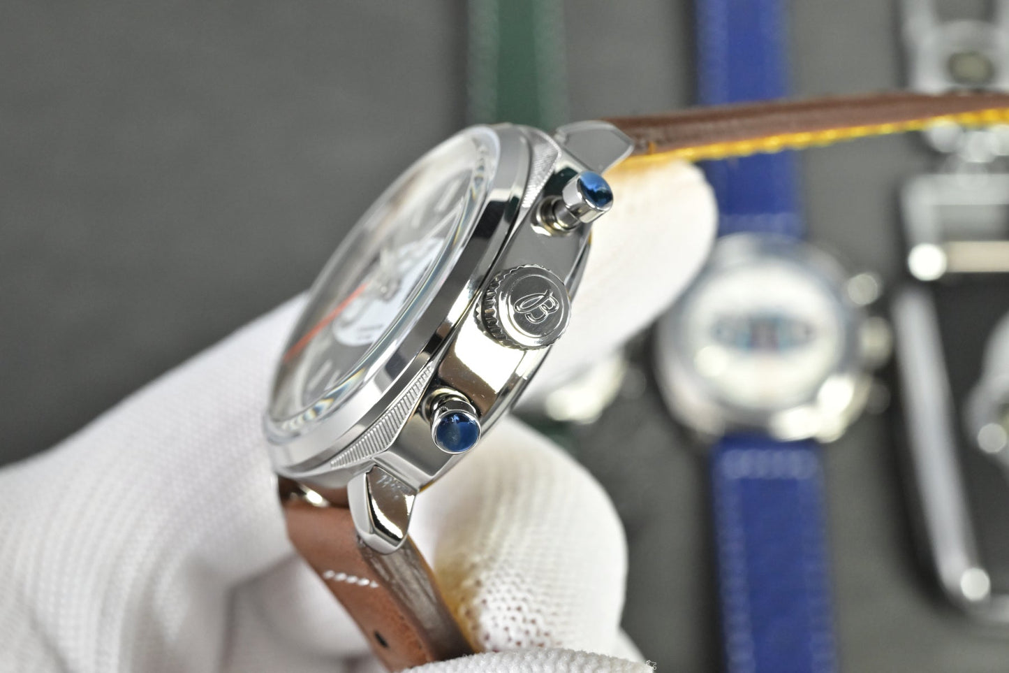 Chronograph - Tptime-Racing -Grey - Brown Leather - Automatic - 38mm