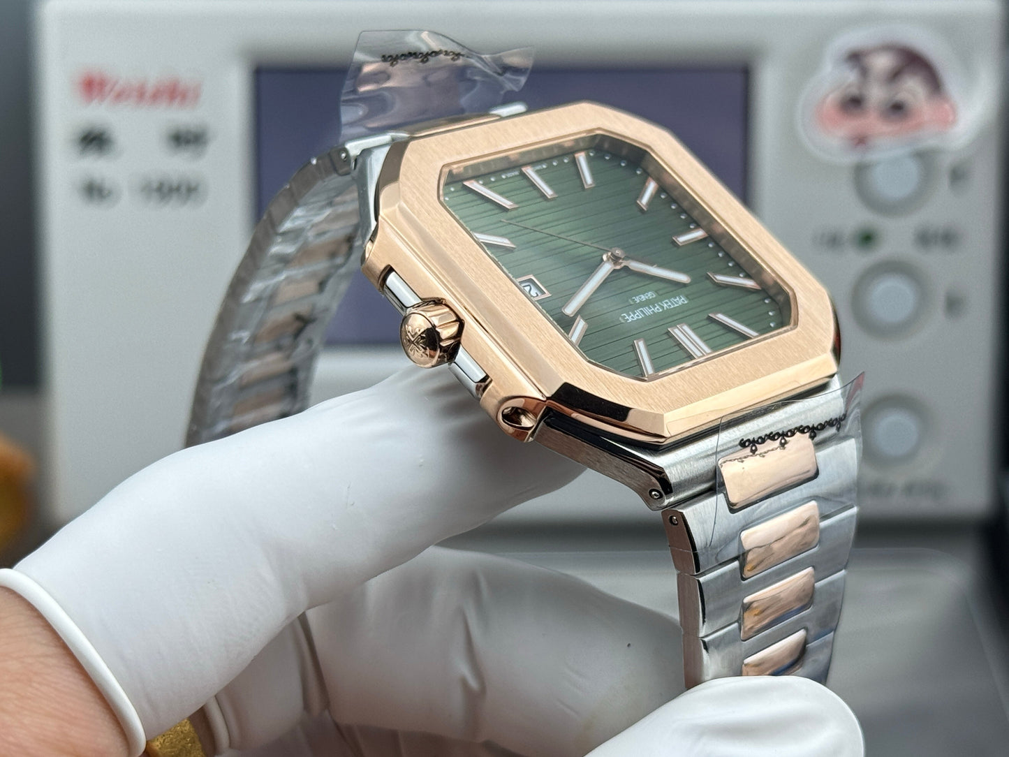 Green Rosegold Square - Ultra-thin - Rosegold Silver 904L Steel - Automatic 330SC- 45mm
