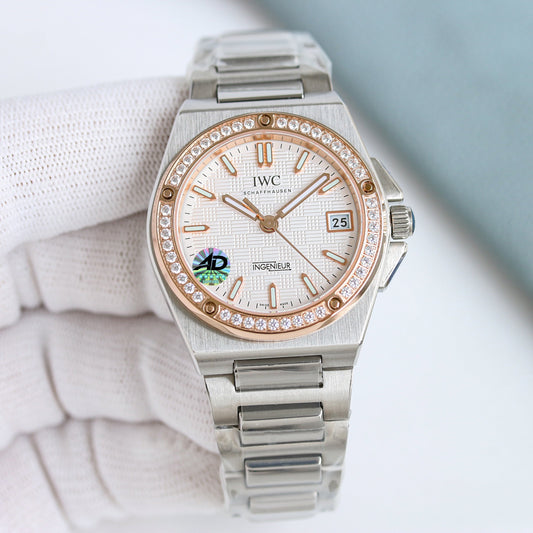 LADY -White -Rhinestone bezel- Silver 904L Steel - Automatic -35mm