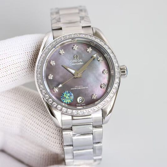 LADY -Purple- Rhinestone Bezel -White 904L Steel- Automatic- 34mm