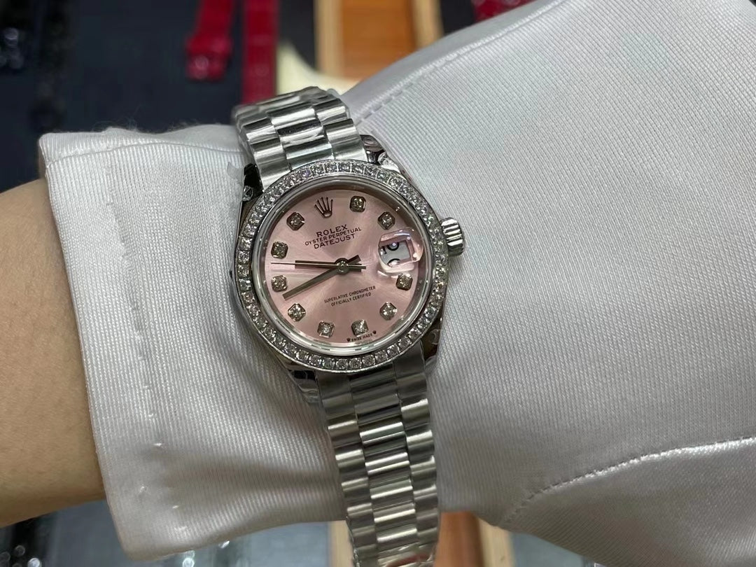 LADY -Pink -Rhinestone bezel- 904L Steel - cal.2671 -Automatic - 31mm