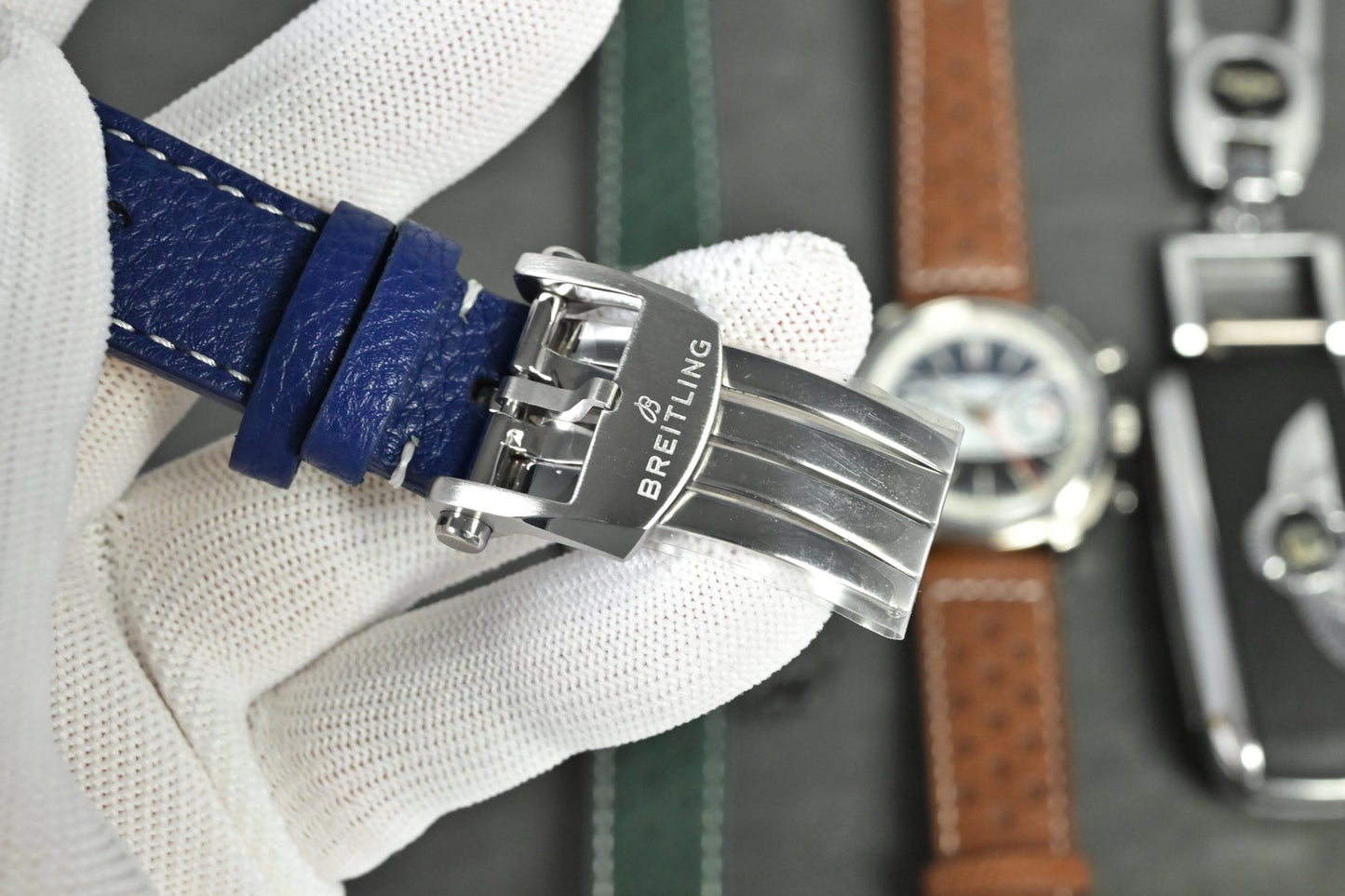 Chronograph - Tptime-Racing -White Blue - Blue Leather - Automatic - 38mm