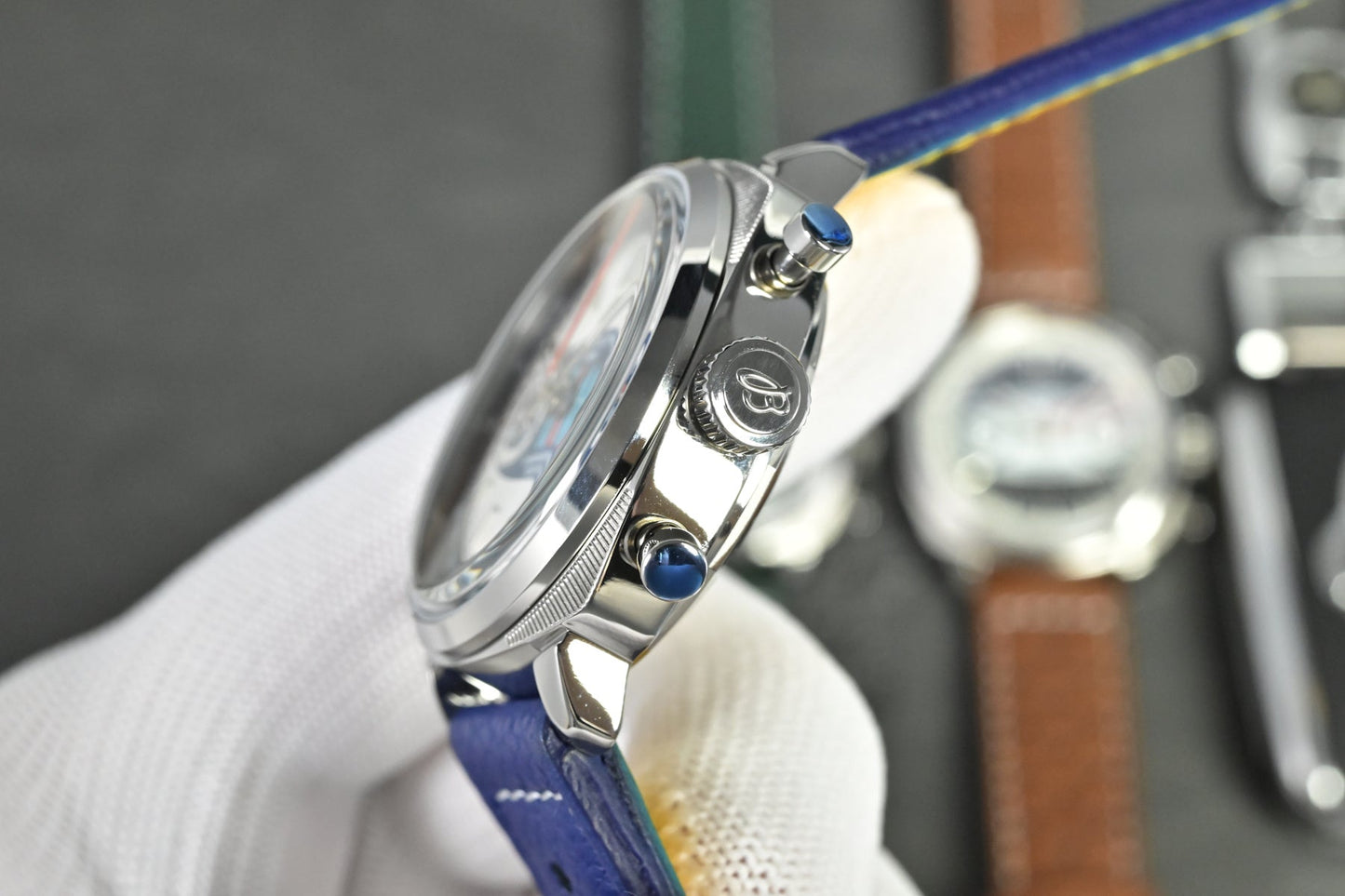 Chronograph - Tptime-Racing -White Blue - Blue Leather - Automatic - 38mm