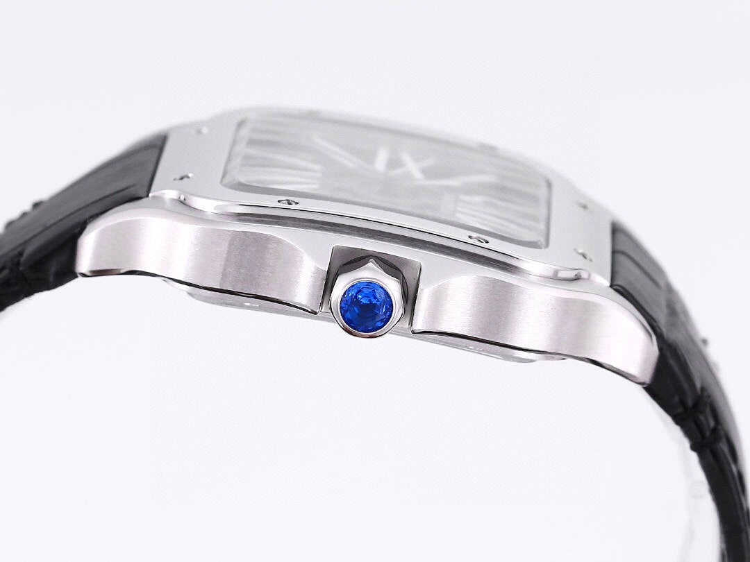 Two hands - Silver -Ultra-thin Hollow -Black Leaher - Automatic - 40mm