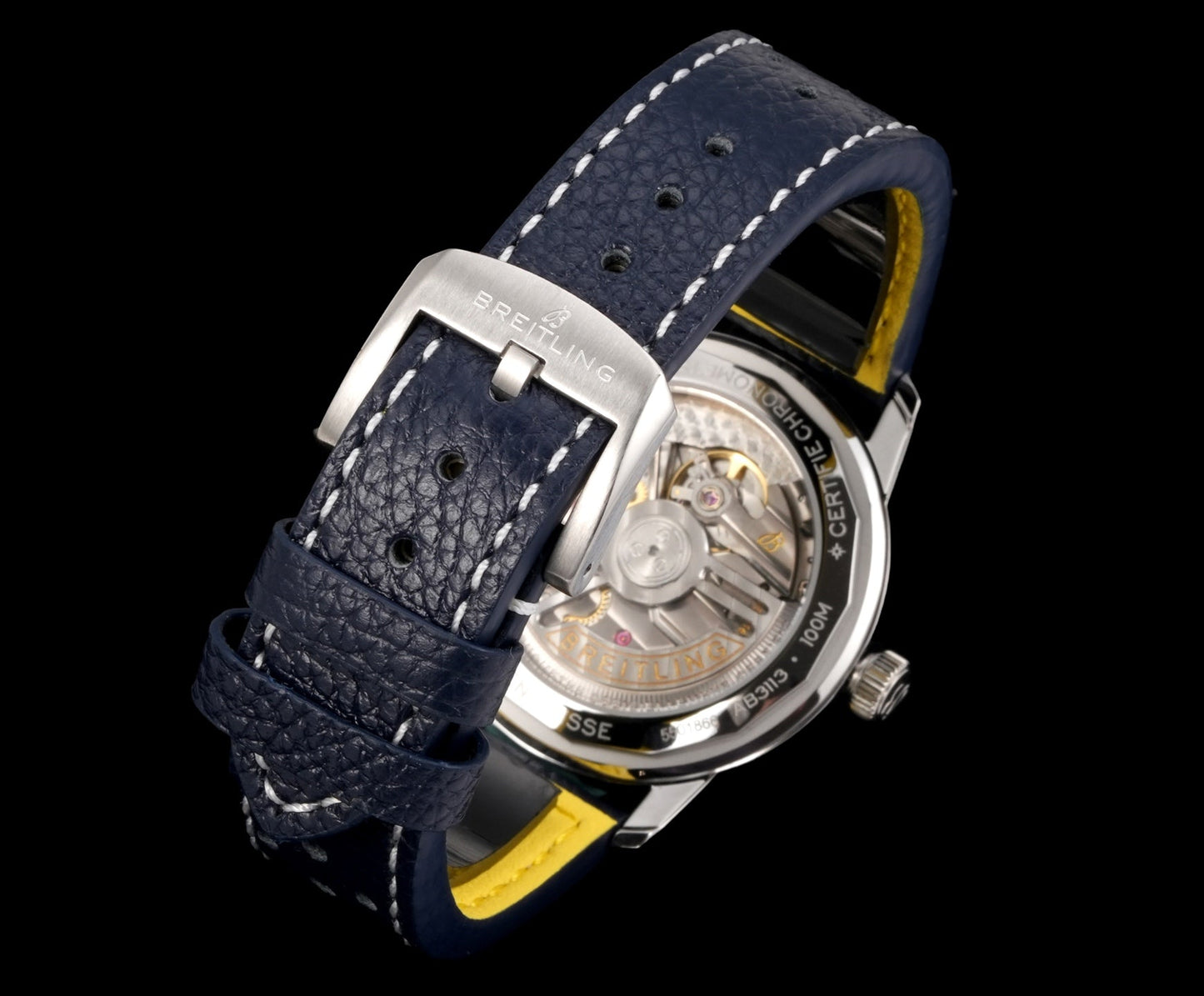 Blue White - Silver 904L Steel -Navy blue Leather- Automatic - 38mm