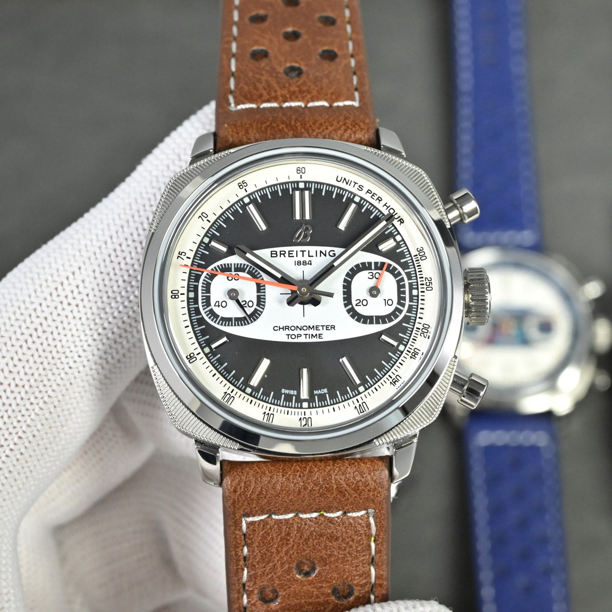 Chronograph - Tptime-Racing -Grey - Brown Leather - Automatic - 38mm