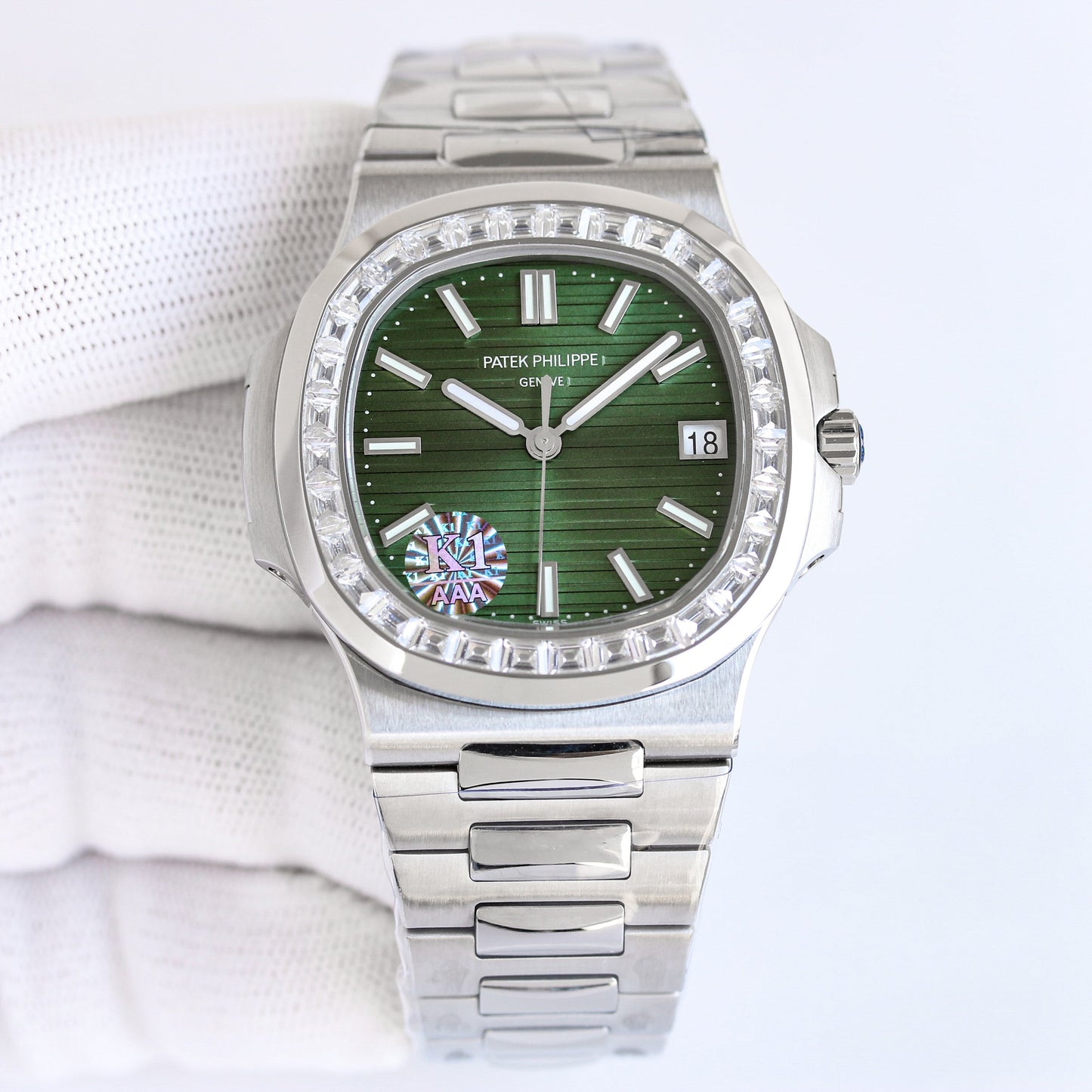 Green - Rhinestones -Ultra-thin - Silver 904L Steel - Automatic 324SC- 40mm
