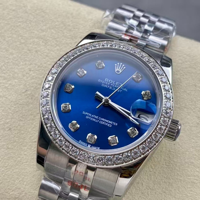 LADY -Blue -Rhinestone bezel - 904L Steel -Automatic - 31mm
