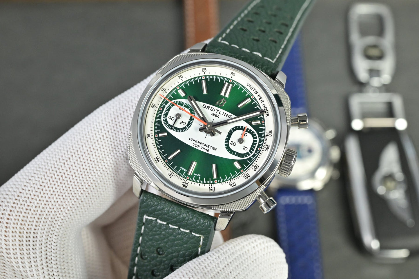 Chronograph - Tptime-Racing -Green - Leather - Automatic - 38mm