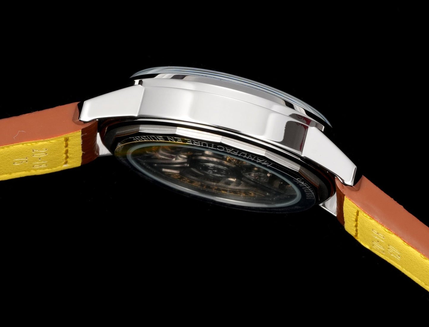 White Blue - Silver 904L Steel -Orange Leather- Automatic - 38mm