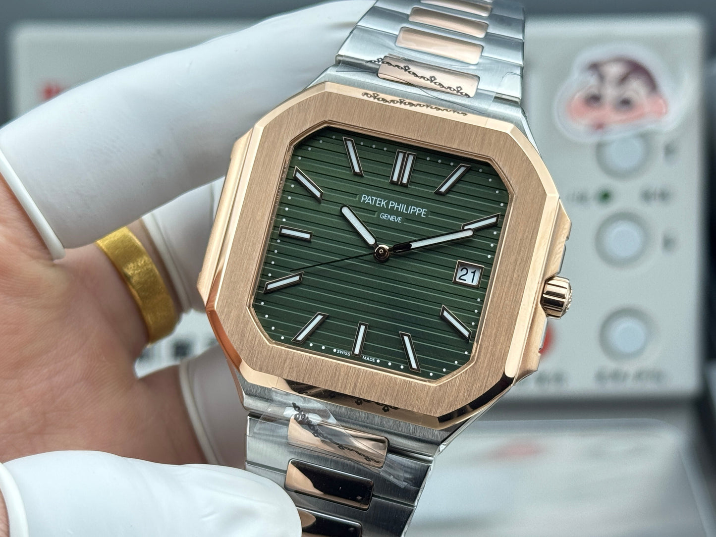 Green Rosegold Square - Ultra-thin - Rosegold Silver 904L Steel - Automatic 330SC- 45mm